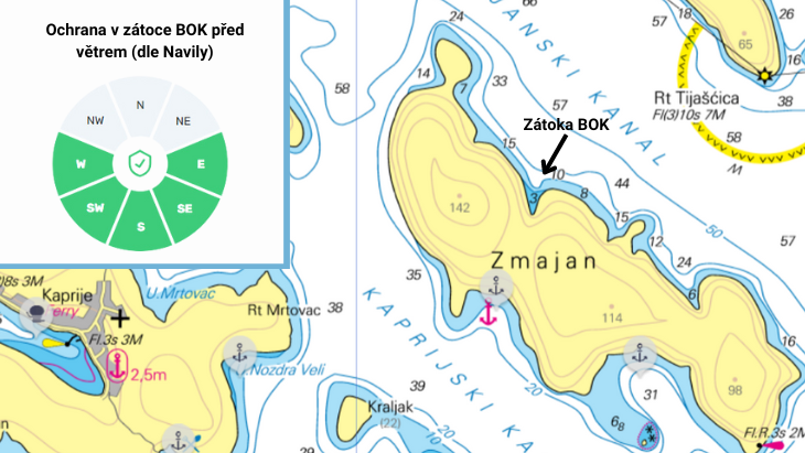 Zátoka Bok na ostrově Zmajan - mapa