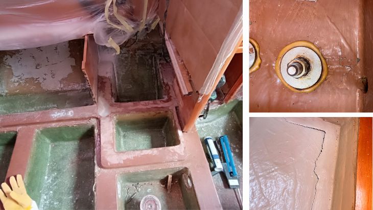 Zničená konstukce jachty při opravě